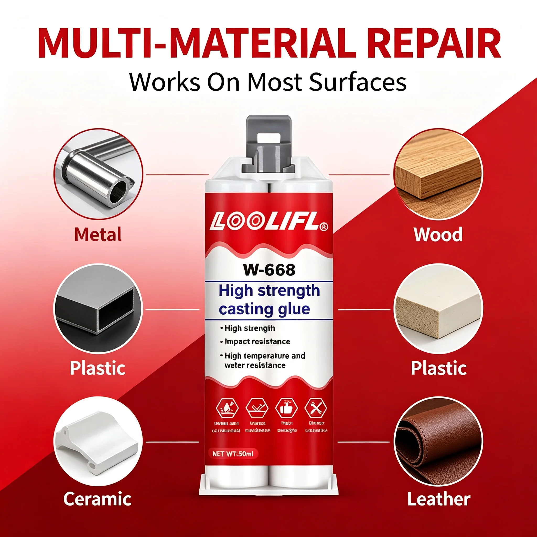 W‑668 High Strength Casting Glue 50ml AB Glue Waterproof High Temperature Resistant Impact Resistant Metal Repair Adhesive For M
