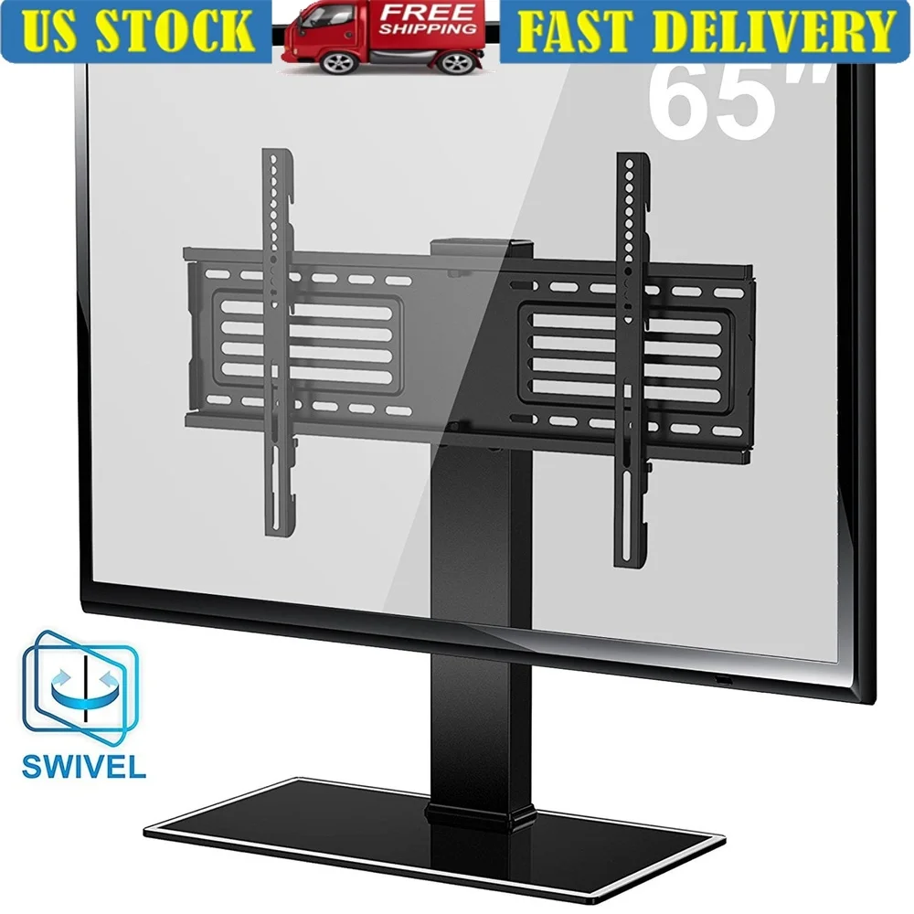 Поворотная подставка для телевизора с креплением Телевизоры 32-65 дюймов Регулируемая высота Универсальная металлическая стеклянная полка Отдельно стоящая конструкция Экономия места