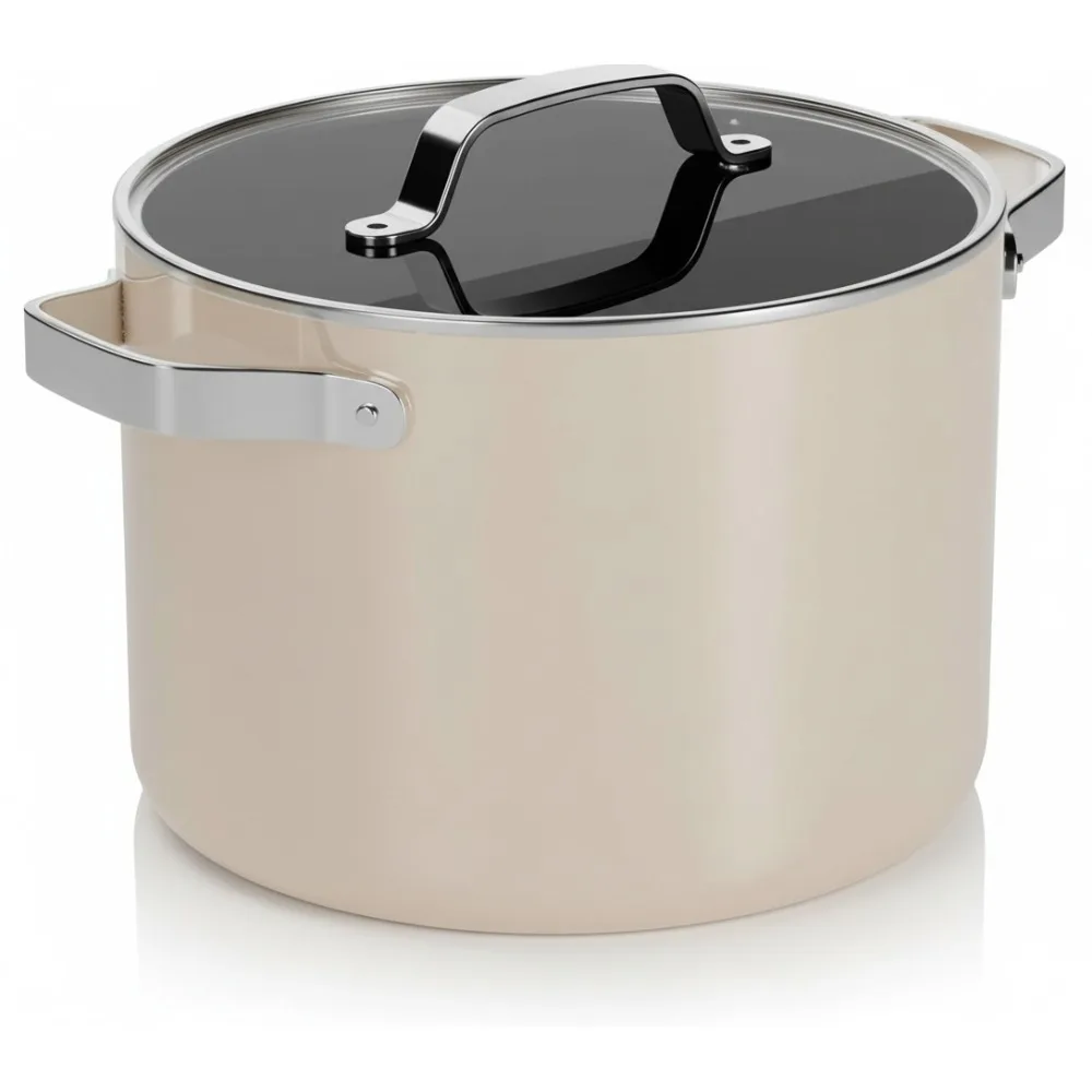 

8.5 Quart Ceramic Coated Stock Pot with Lid, Nonstick Easy Clean, Oven Safe 500°F, All Stove Compatible for Family Cooking