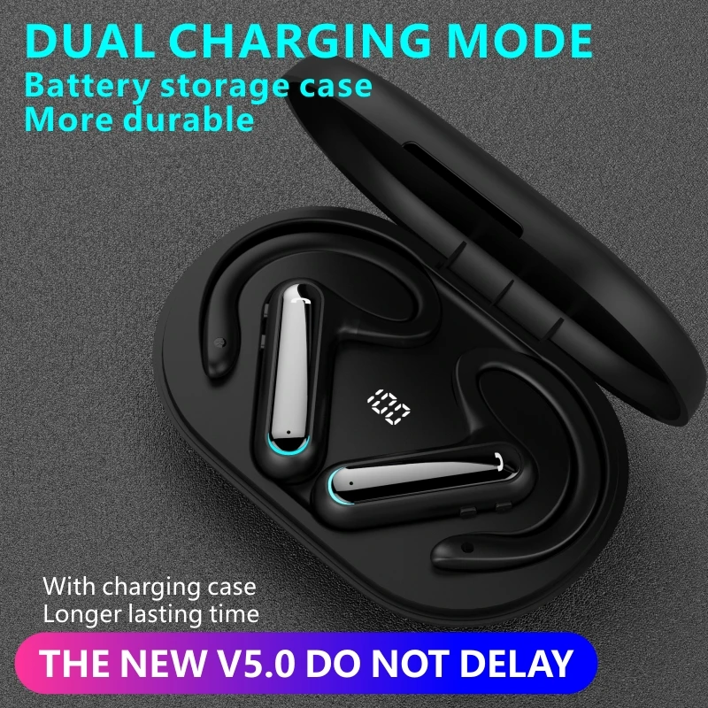 Silicone Ear Hooks Sports Headphones - หูฟังบลูทูธไร้สาย TWS 5.2 แบบ HiFi สเตอริโอ