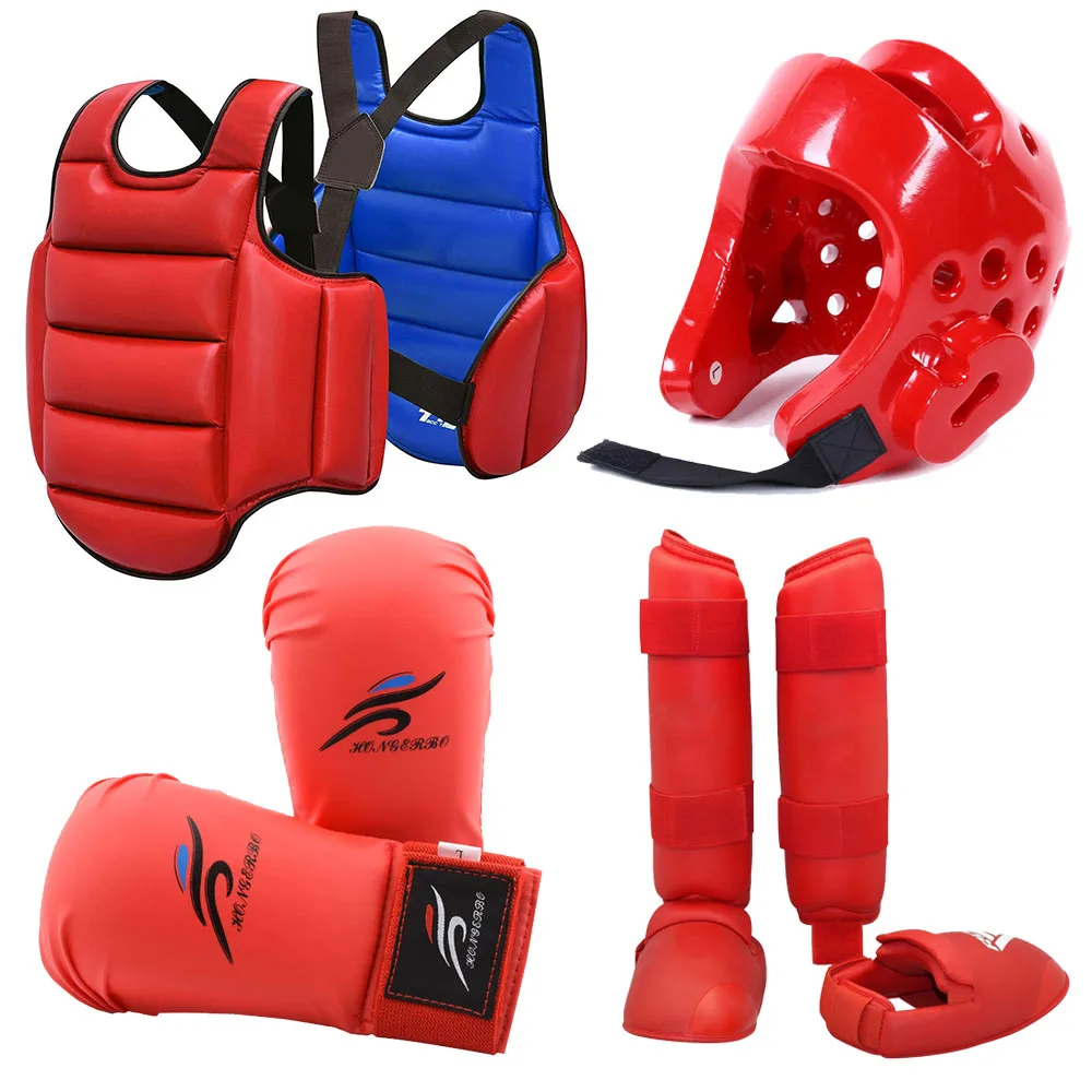 Guanti da Karate Taekwondo Dobok Sparring Gear Uniform Set casco attrezzatura da boxe MMA Vest Suit Body Guards Judo Gi Kyokushin