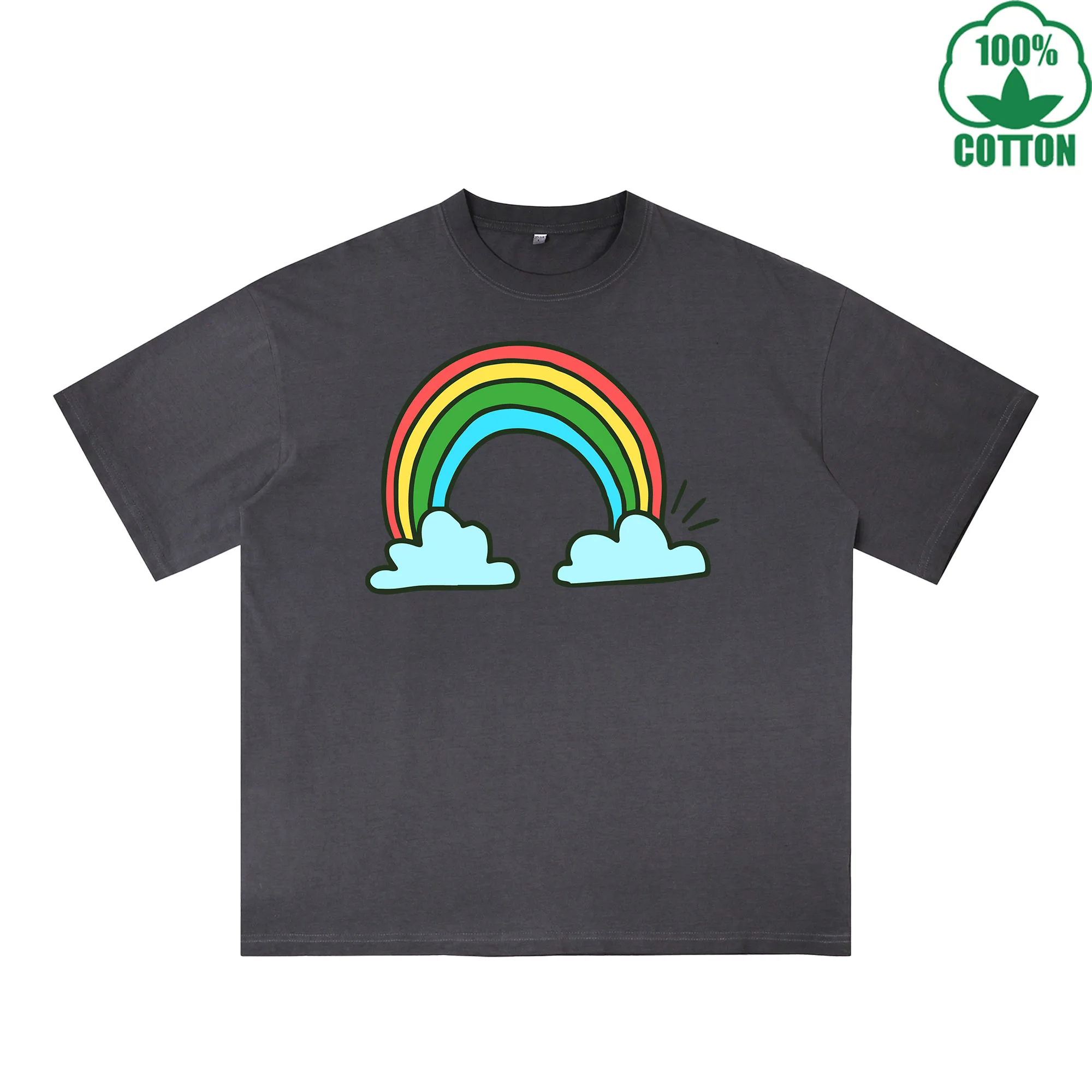 

Футболка с радужным принтом, 230 г, разноцветная, свободного кроя, модная, 100% хлопок, с коротким рукавом