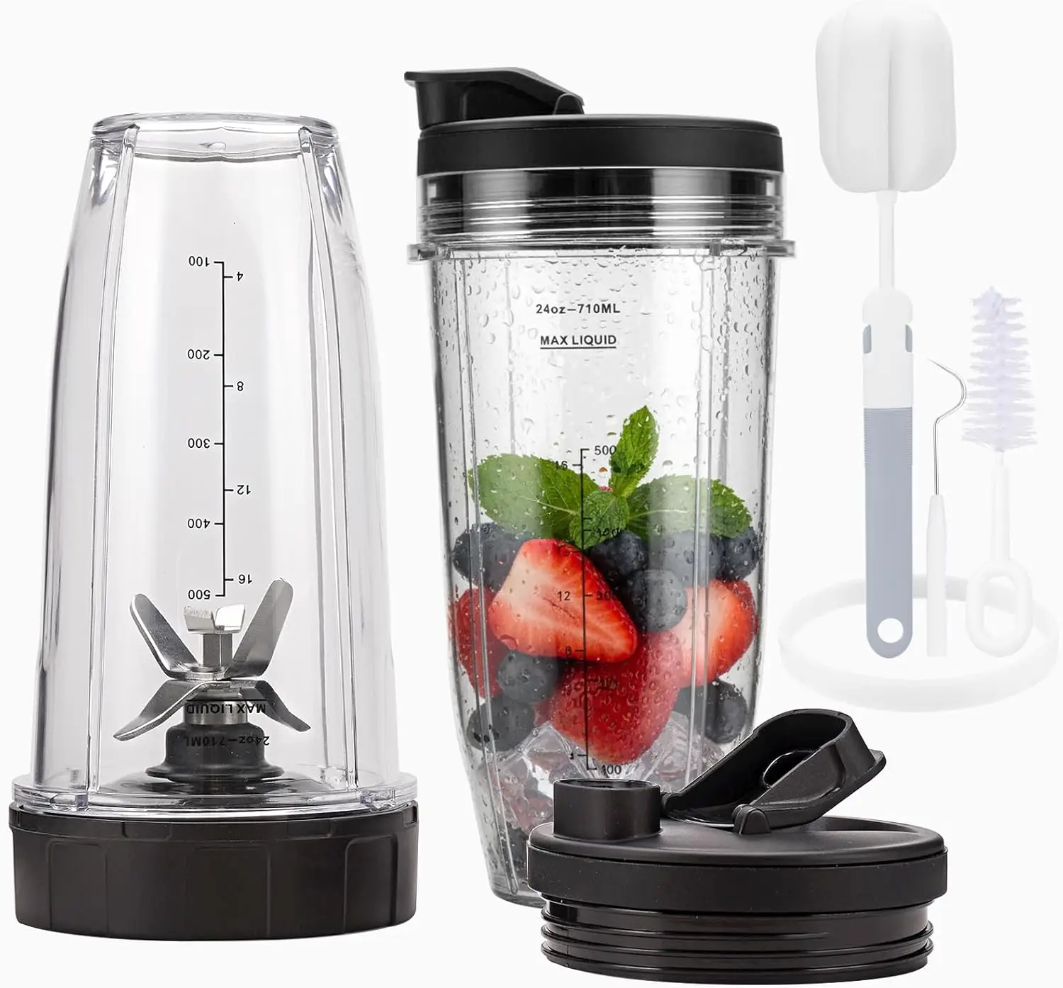 

2-Pack 24oz Blender Cups with Sip & Seal Lids and 7-Fin Blade, Compatible with Popular Models