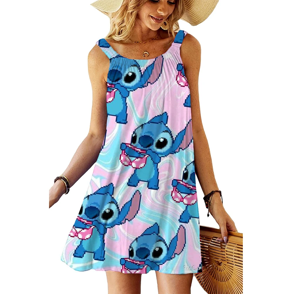 

Women's Slip Dress Disney Stitch Clothes Summer Girls Seaside Dresses Woman Quick Dry Skirt Streetwear Lady Wear Sleevesless Top