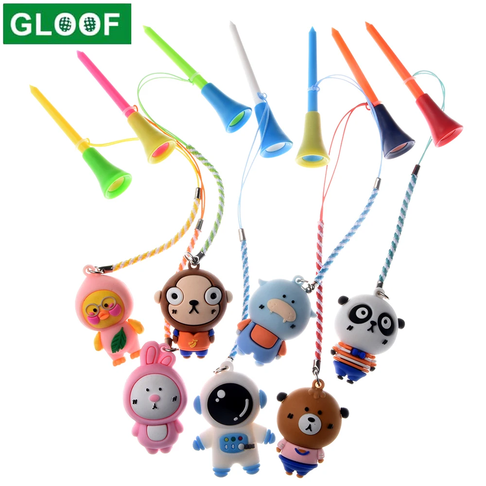 5pcs 83mm Golf Rubber Tees With PVC Cartoon Pattern Prevent loss Golf Ball Holder With Braided Rope Golf Accessory random color