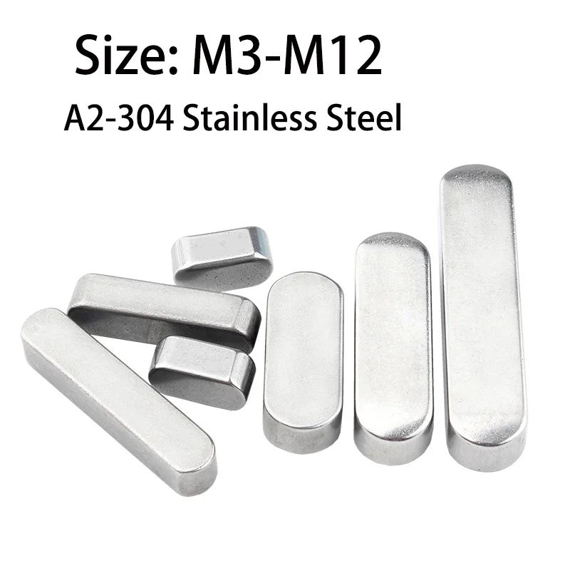 A2 304 Stainless Steel Parallel Key 2-20pcs M3 to M12 Square Rectangular Flat Drive Bar Key Industrial Mechanical Fitting Parts