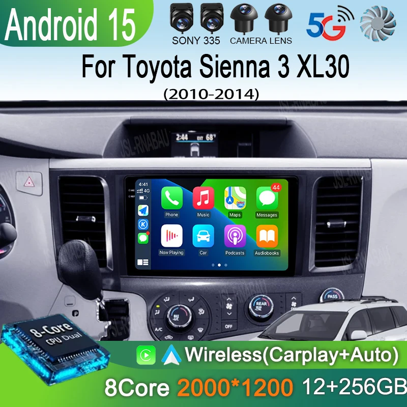

Car Radio Android 15 Carplay Auto 2K Screen Multimedia Video Player For Toyota Sienna 3 XL30 2010 - 2014 2 din Autoradio Stereo