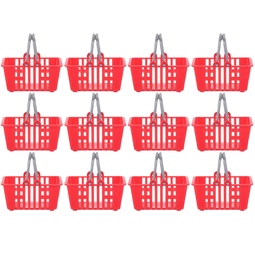 12 قطعة سلة صغيرة مع مقبض سلة تسوق للأطفال لعبة بلاستيكية مصغرة التظاهر اللعب سوبر ماركت لعب الأدوار دمية الملحقات #1