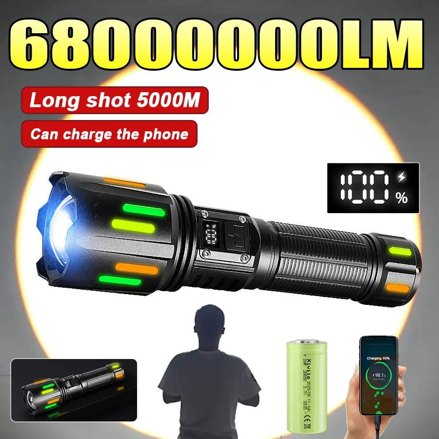 870000000LM Most Powerful LED Flashlight 5000M Tactical Torch Rechargeable Portable Lamp 26650 Outdoor Hunting Fishing Lantern