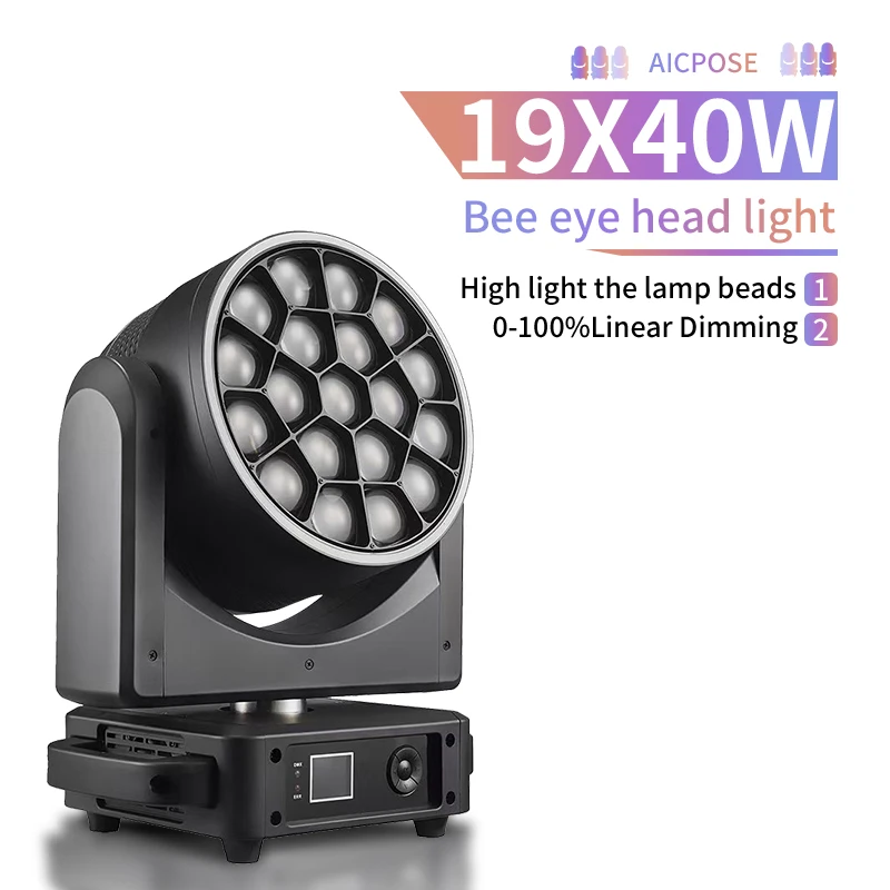 DMX 19x40W RGBW 4in1 Big Bee eyes moving head light Zoom Beam Wash wall Moving Head LED Stage Lights For Wedding Event Party