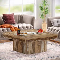 Coffee Table Square LED Coffee Table Engineered Wood Low Coffee Table for Living Room Sturdy and Stable Structure (Oak)