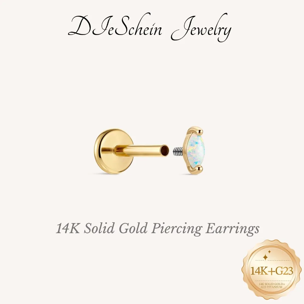 DIeSchein Women 14K Solid Gold Flat Stud Earrings 18G Flat Back Earrings Gold for Piercing Cartilage Earrings with Birthday Gift