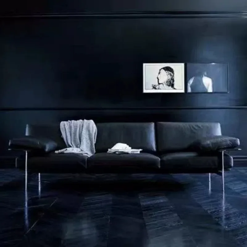 Italian minimalist leather sofa, large apartment, medieval leather art sofa c