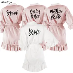 Bride's Babes Engagement Robes Flirty Ruffled Trim Bachelorette Party Squad Kimono Bride to Be Short Robe Wedding Party Bathrobe