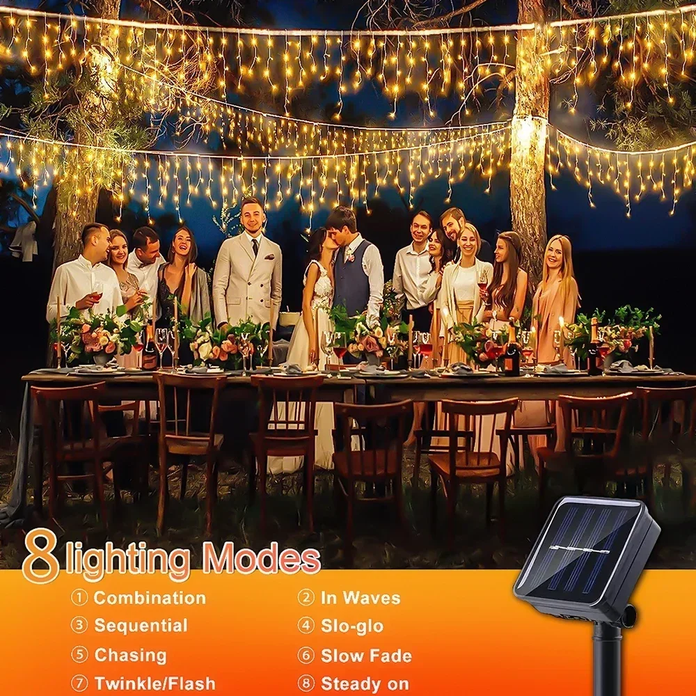 Solarbetriebene Lichterkette für den Außenbereich, Weihnachts-Eiszapfen-Lichter, 8 Leuchtmodi für Weihnachten, Halloween, Hochzeit, Garten, Hof, Dekorationsbeleuchtung – Detail 10