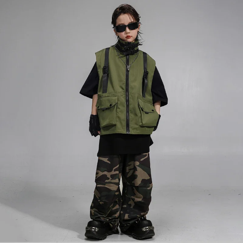 Hip Hop Tanzen Jungen Cooles T-shirt Weste CamoPants Kleidung Sets Mädchen Street Dance Jogger Kinder Jazz Kostüme Kinder Streetwear