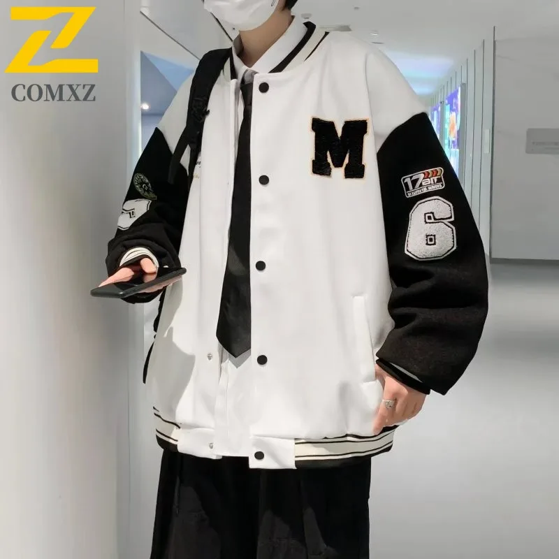 

COMXZ Men Jacket Casual Baseball Collar Outdoor Cycling Windproof Coat Letter Design Comfort Lightweight Spring Autumn Clothing