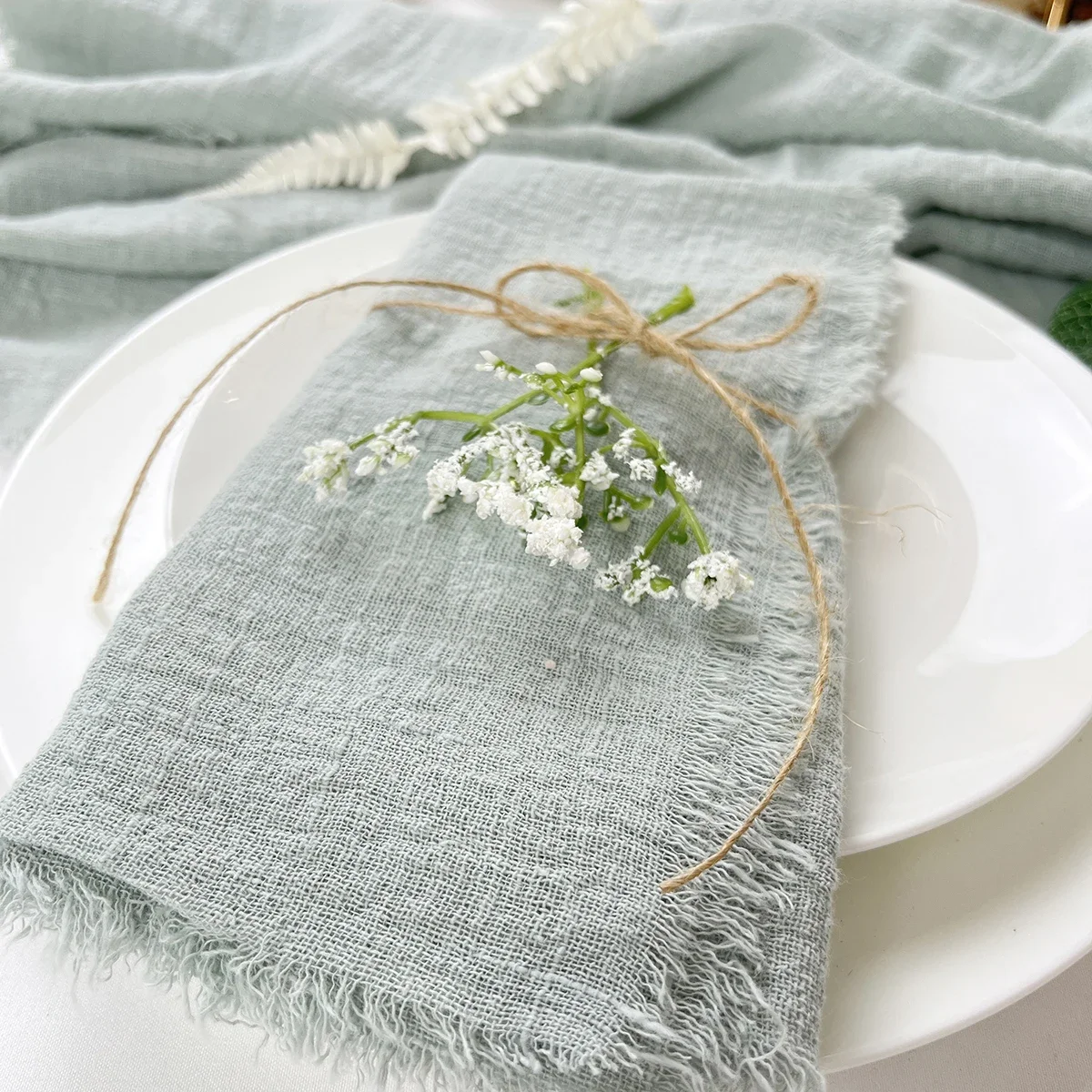 24pcs sage green Gauze Cotton Napkin Wholesale 32x32cm Tea Towel Wedding Party Christmas Table Decor Burrs napkins