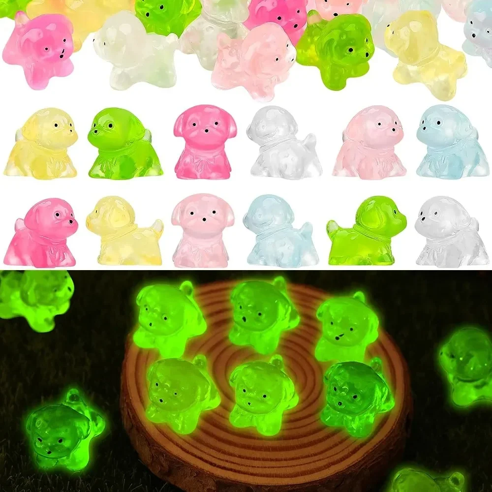10Pcs Mini Glowing Resin Puppy Figurines, Luminous Cute Dog Ornaments, Embellishments for Fairy Garden Micro Scene Making