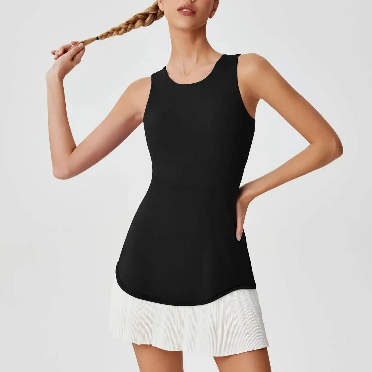 

Summer Sports Dress Pleated Pendulum Anti Light Quick Drying Badminton Tennis Skirt Hollow Back One Piece Golf Yoga Suit