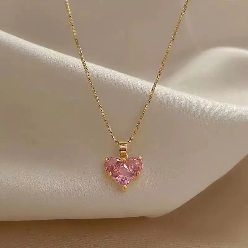 EILIECK 316L Edelstahl Funkelndes Herzförmiges Rosa Zirkonia Halsketten- und Ohrring-Set für Damen Trendiges Geschenk Luxus-Schmuckset – Detail 17