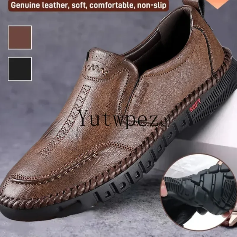 Business Formal Occasion Wedding Party Footwear Leisure Official Board-Shoes Men's Hand Stitched Genuine Leather Slip On Shoes