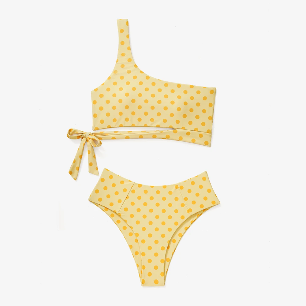 One-Shoulder-Bikini-Set für Damen – Sommer-Badeanzug mit hoher Taille, zweiteiliger Bikini für Frauen – Detail 11