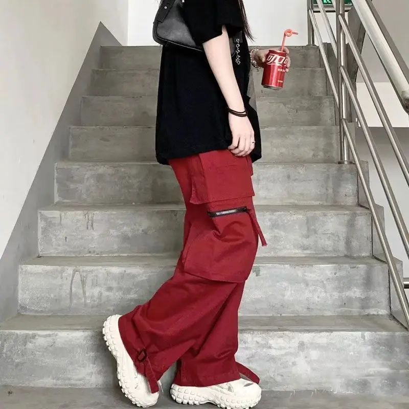 

Винтажные свободные широкие повседневные брюки American Sle, женские модные длинные брюки с кетами, рабочая одежда прямого кроя