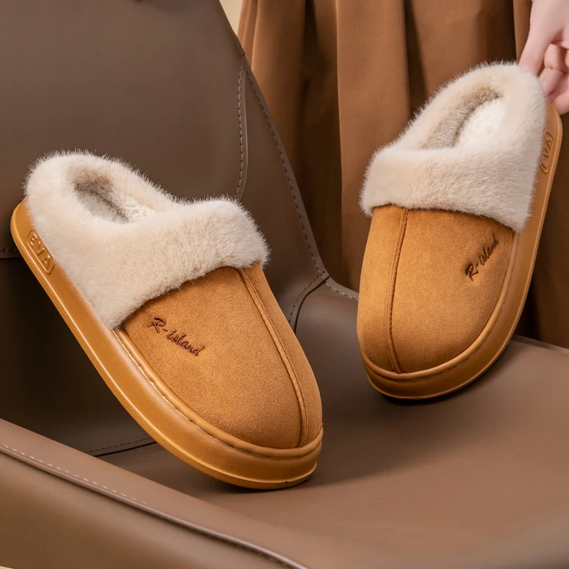 New Fashion Winter Unisex Concise Warm Fluffy Slippers For Men And Women Non-slip Soft Flat Slides Indoor Mule Home Cotton Shoes