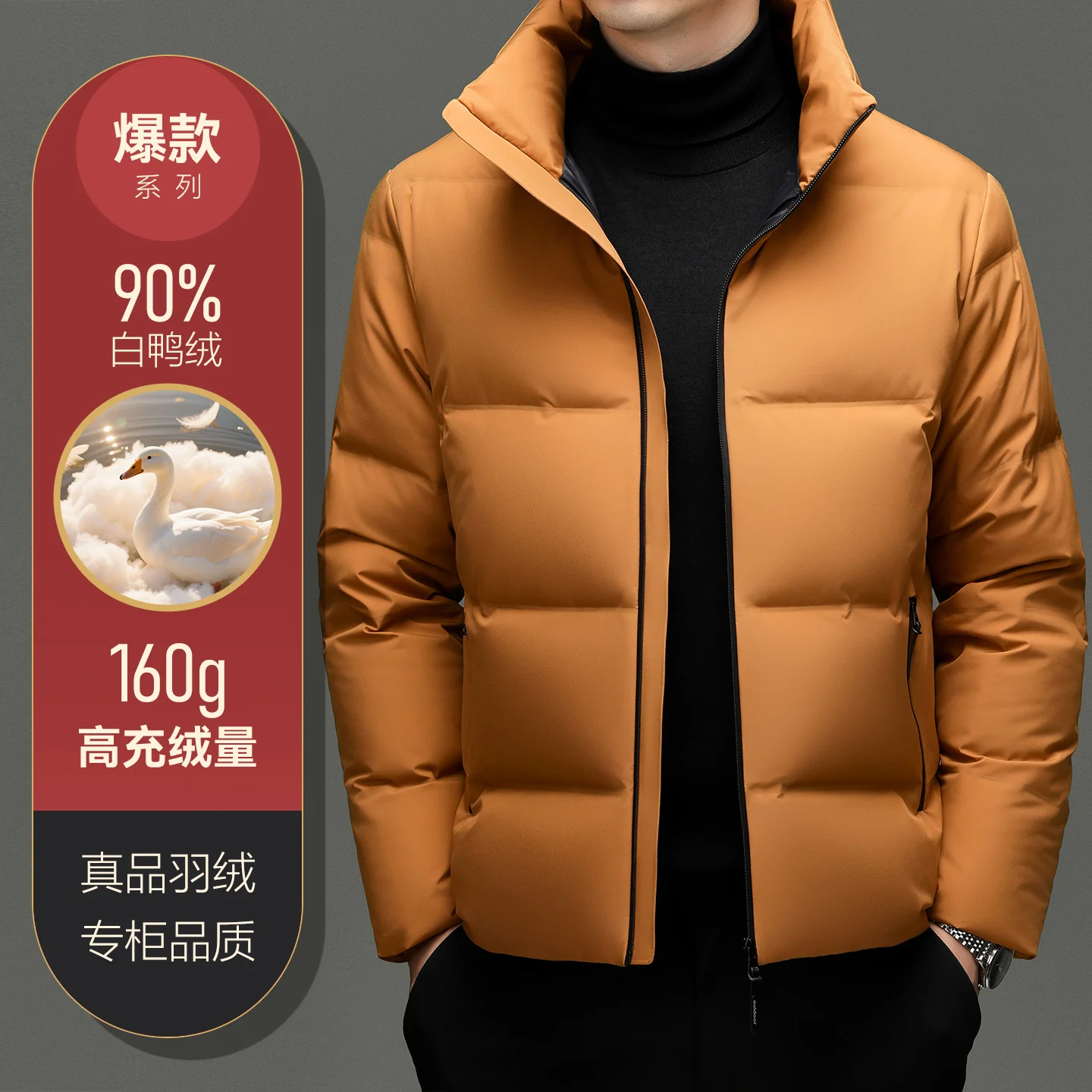 Real 90% White Duck Down Parka Coat 2025 Winter Men Classic Stand Collar Puffer Jacket Warm Simple Solid Duck Down Zipper Coat