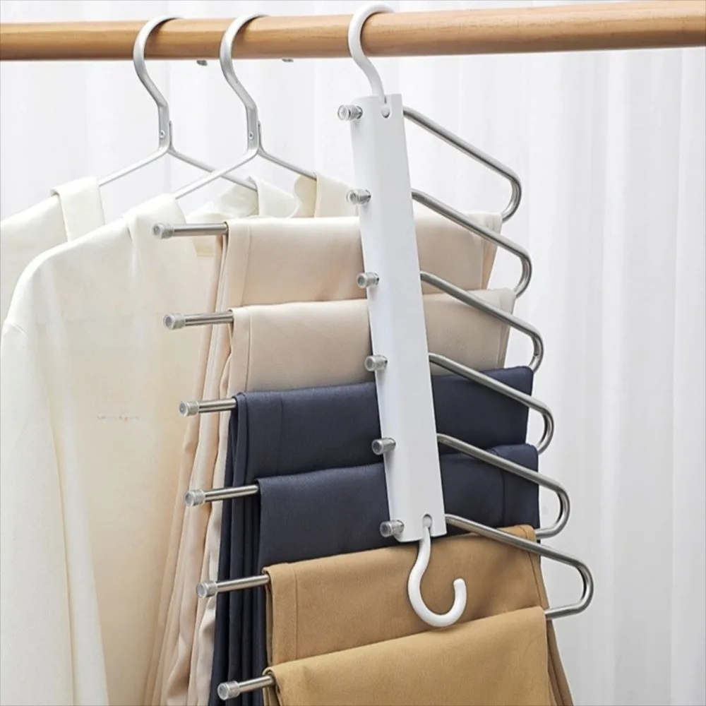 6 Layers Foldable Pants Hangers Hanging Hole Rotatable Multifunctional Trouser Rack Durable Anti-Slip