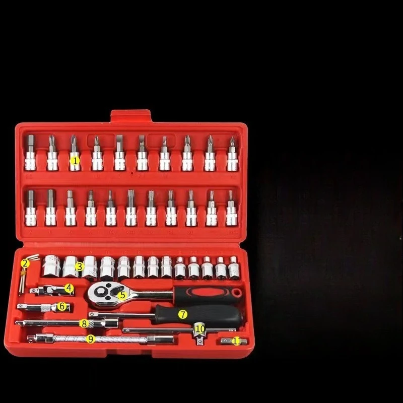 Car Repair Tool Kit  Ratchet Torque Wrench Spanner Screwdriver Socket Set Combo Tools Kit Bicycle Auto Repairing Tool Mech 46pcs
