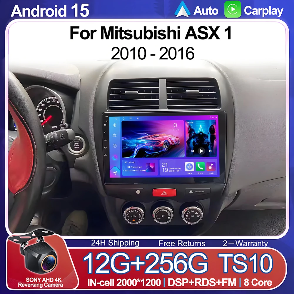 Android 15 Car Radio For Mitsubishi ASX 1 2010 - 2016 2K QLED Multimedia Video Player GPS Stereo CarPlay NO 2DIN 4G Head Unit