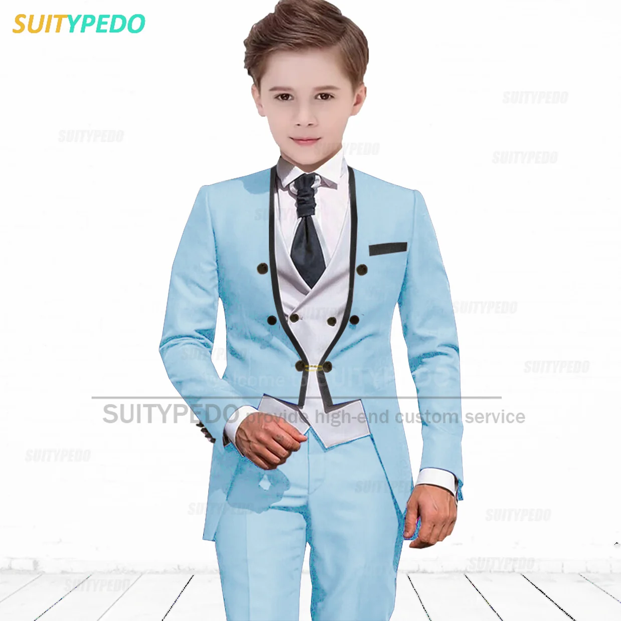 Fashion Children Suits Set 3 Piece Formal Boys Wedding Birthday Party Costume Tailor-made Kids Blazer Vest Pants Clothes Tuxedos