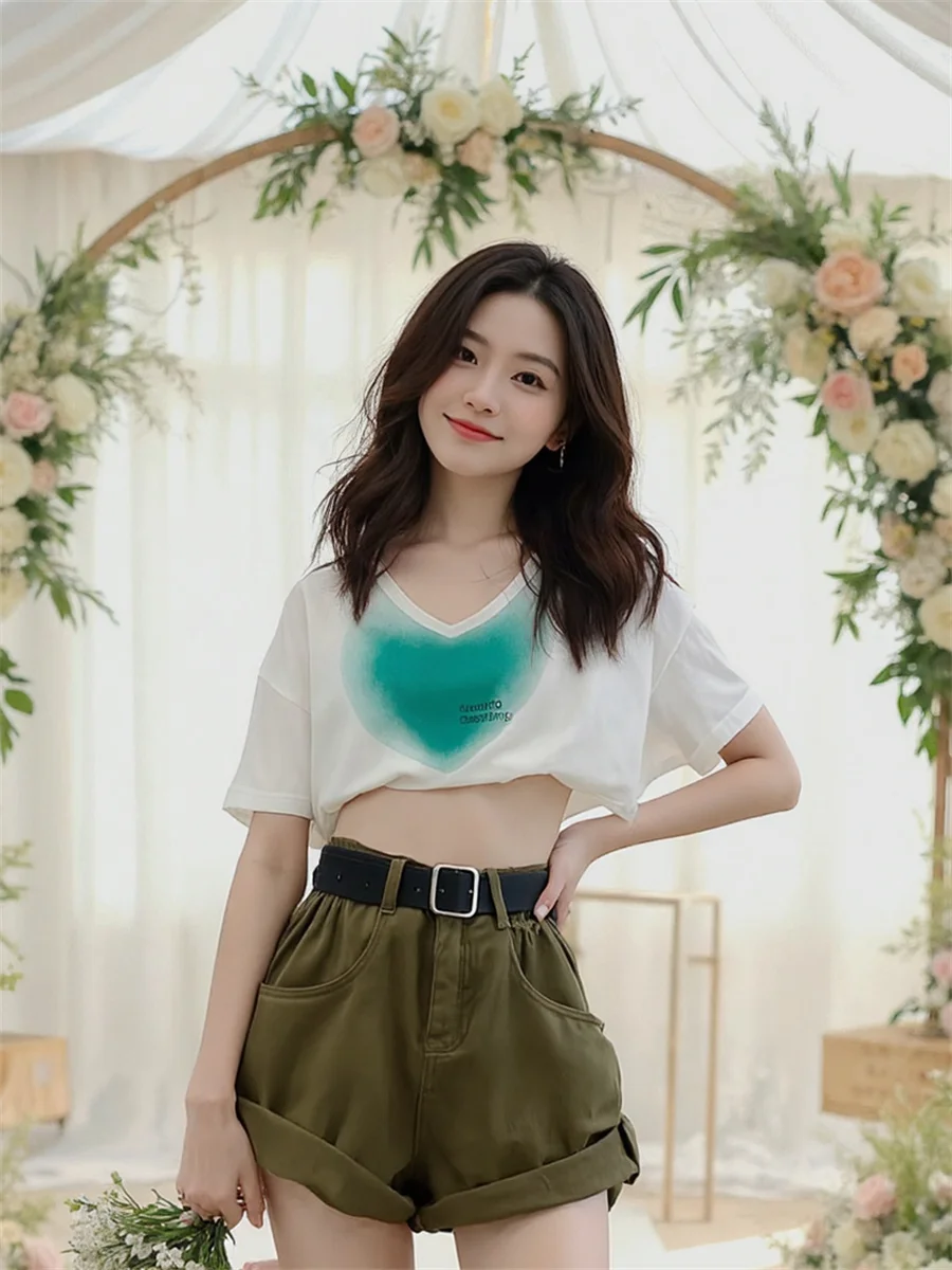 

Джинсовые свободные шорты с высокой талией и закрученными краями для девочек, элегантная женская одежда, осенние каникулы, трапециевидные шорты для покупок, город, повседневная простая