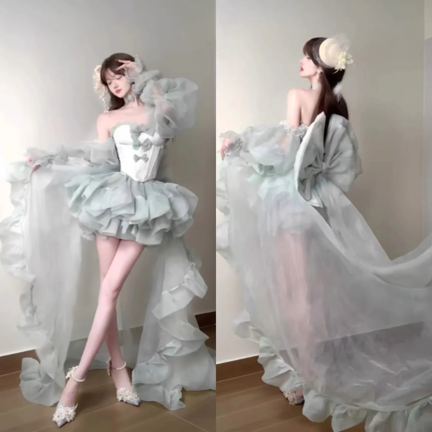 2024 New Spring Summer Fairy Big Bow Trailing Girl Women's Irregular Party Birthday Dress Sweet Ladies Strapless Princess Dress