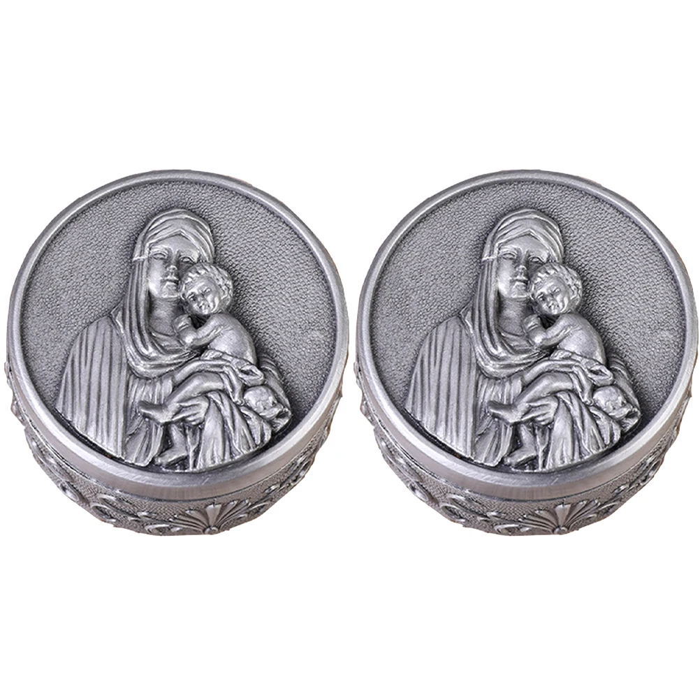 

2 Pcs Jewelry Storage Box Pattern Vintage Holder Alloy Small Boxes For Women Gothic Metal Trinket Container Elegant