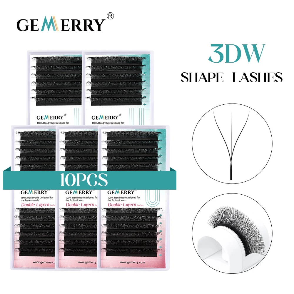 

10pcs 3D W Shape Lashes Eyelash Extensions Wholesale Gemerry Premade Volume Fan Makeup Tool Natural Faux Mink Individual Eyelash