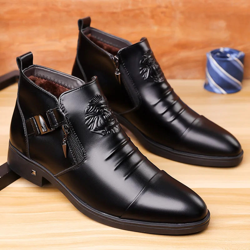 

Men's Chelsea Winter boots, new fleece leather shoes, casual, comfortable and warm leather boots