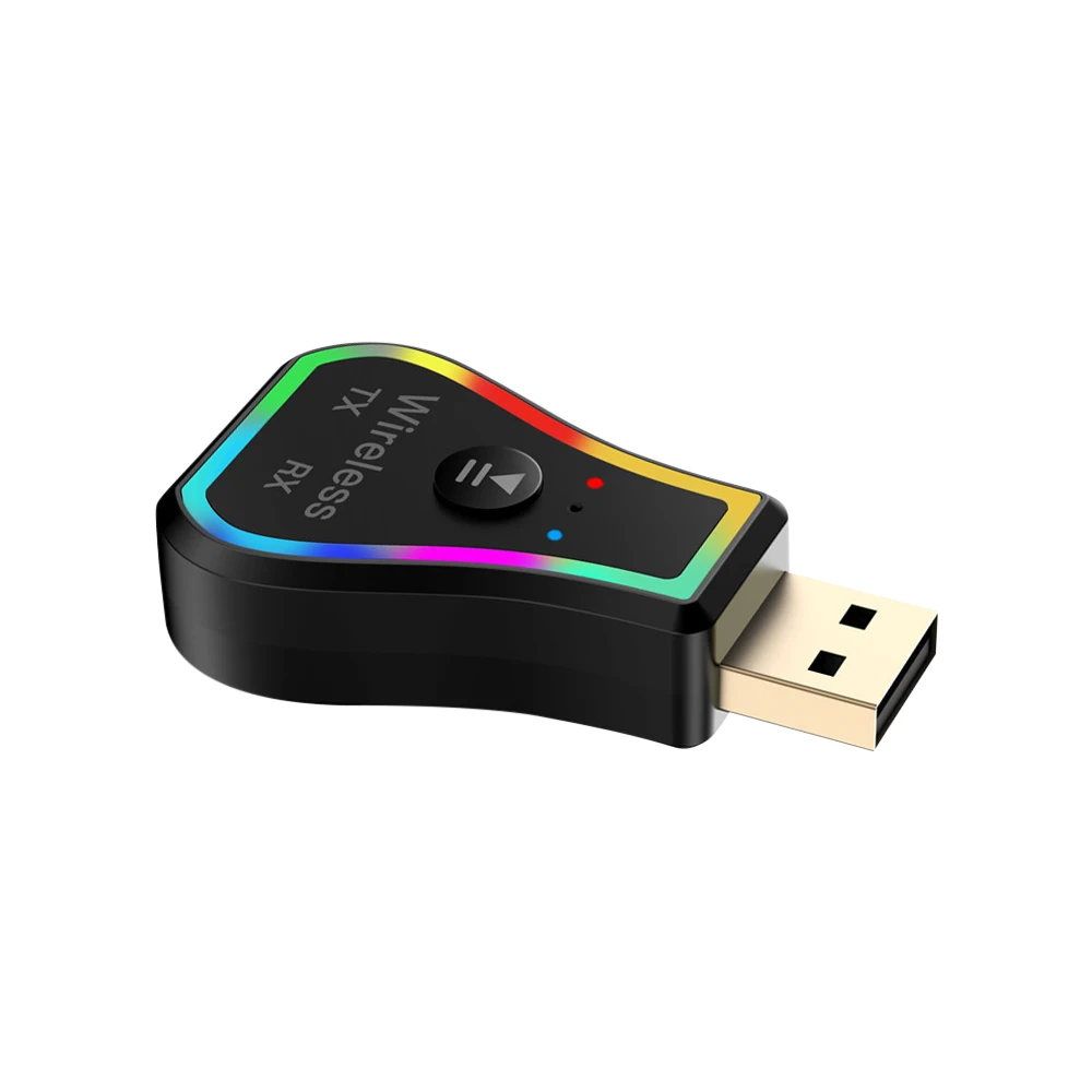 USB Bluetooth-compatible 5.0 Dongle Adapter for PC Speaker Wireless Mouse Keyboard Audio RGB Light Bluetoot Receiver Transmitter