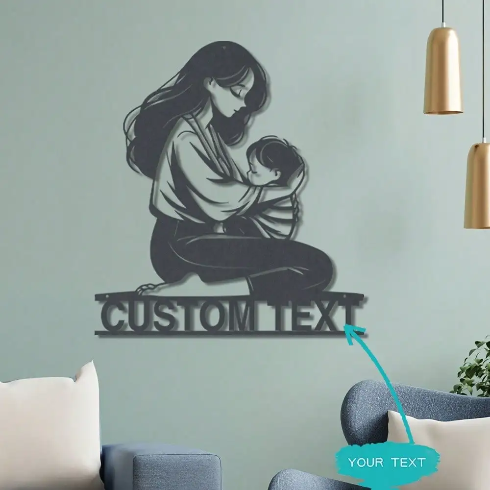 

Custom Mother Son Metal Wall Art Family Silhouette Decor Unique Personalized Gift For Her Living Room Bedroom Home Hanging