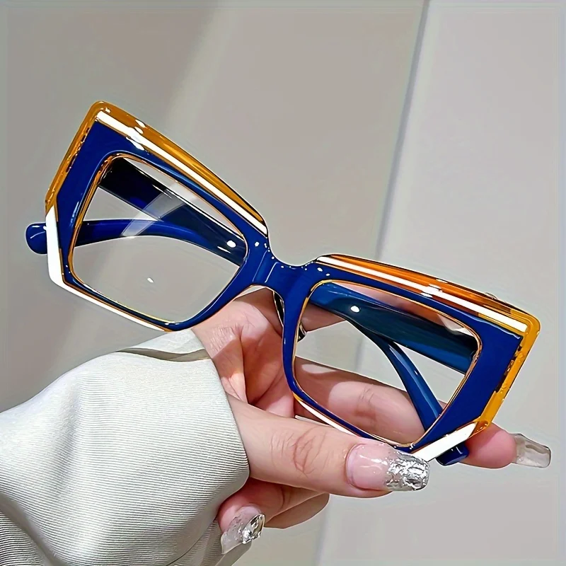 نظارات قراءة كلاسيكية كبيرة الحجم على شكل عين القطة مع إطار هندسي، تكبير 1.0 ~ 4.0، عدسة شفافة للكمبيوتر الشخصي #4