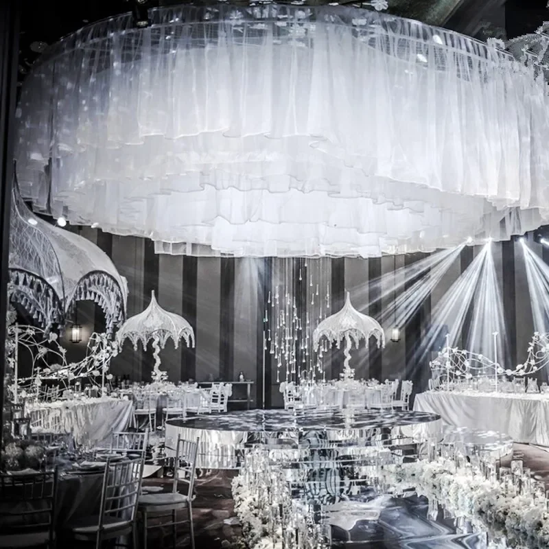 

Ceiling Suspender Gauze Fabric Decoration Frame Wedding Drapes Shelf Crystal Arch Circle Hanging Rack Stage Birthday Party 150CM