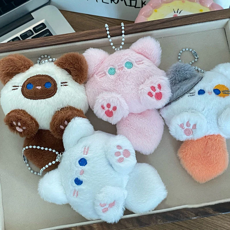 Kawaii Soft Stuffed Animal Long Tailed Cat Toys Keychain Plush Doll Bag Car Pendant Keyring Trinket Kids Birthyday Gift