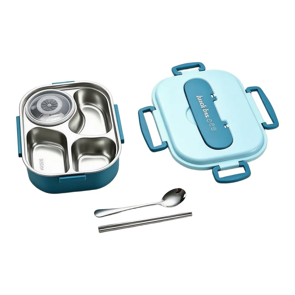 4 Compartment Leakproof Lunch Box Made of Stainless Steel with Secure Lock Lid for Packing Balanced Meals Daily