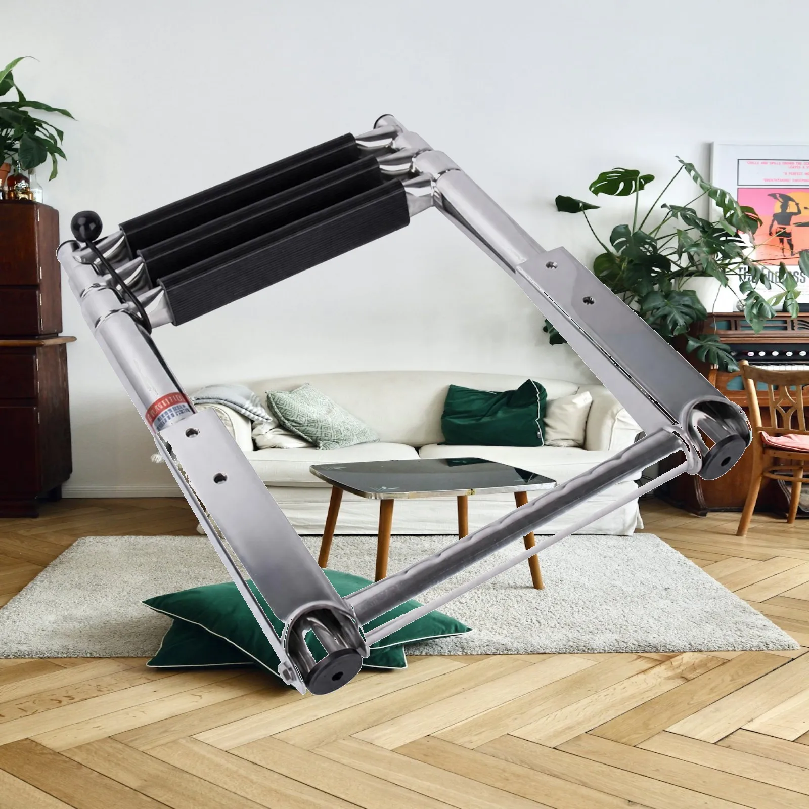 Polished Stainless Steel Folding Boat Ladder 3 Step Compact Marine Boarding Ladder for Yacht Dock Swim Step
