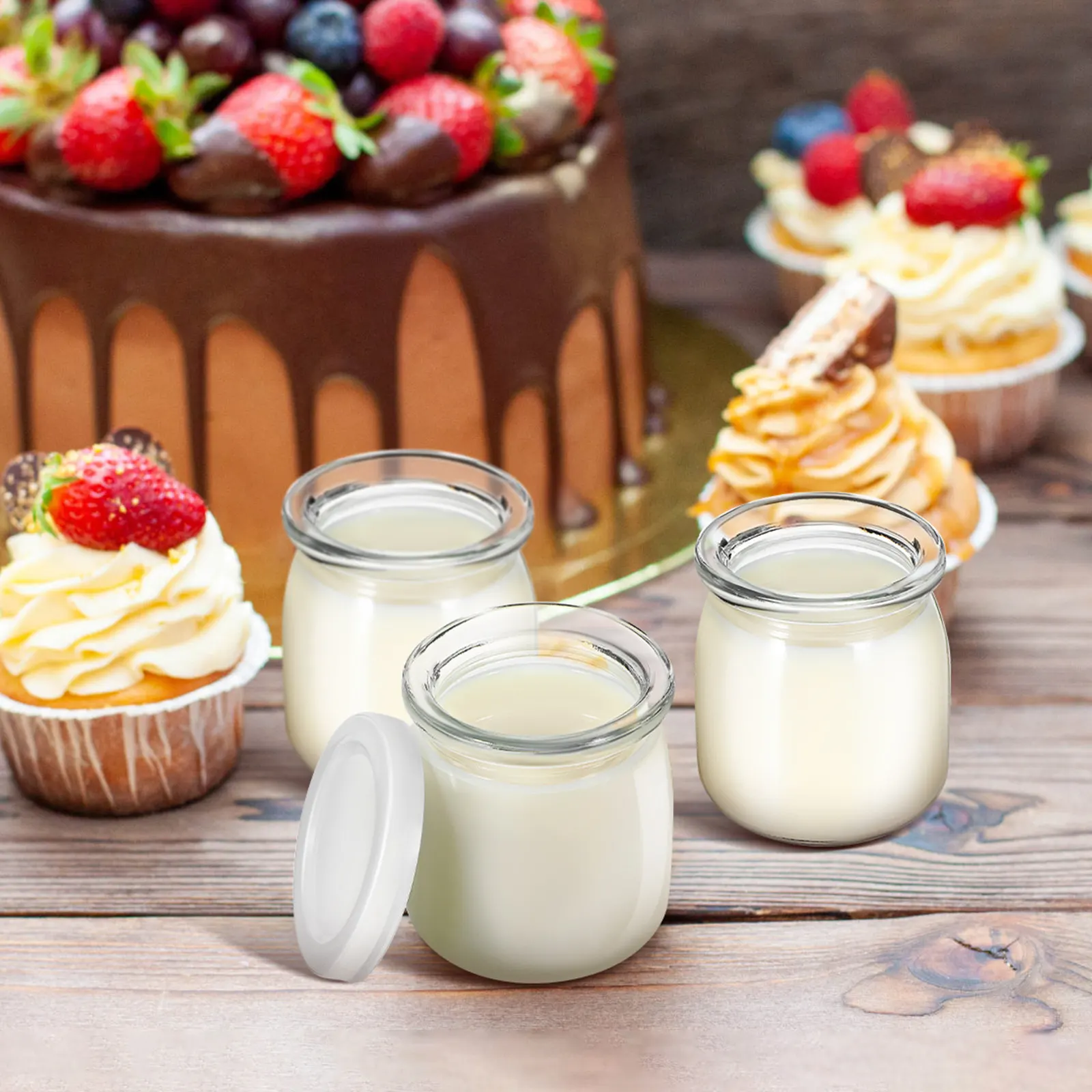 12Pcs Reusable Glass Pudding Cups with Lids 200 Ml Small Heat Resistant Dessert Jars for Yogurt Mousse Jam Jelly Portable Meal