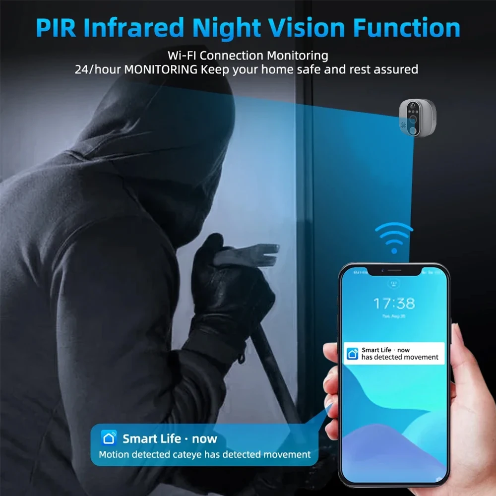 4.3 Inch LCD Peephole Camera 137° Wide Angle Smart PIR Recording Peephole Doorbell Night Vision Door Bell