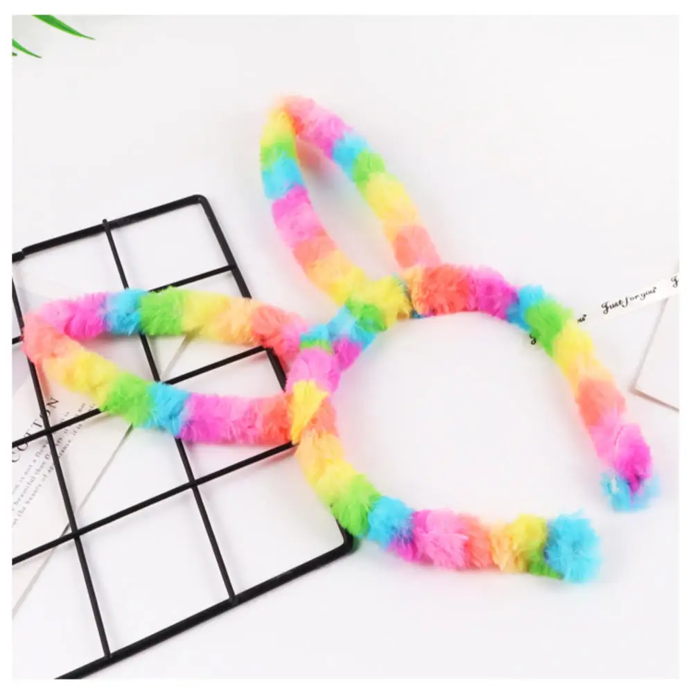 Kawaii Plush Rabbit Ear Headbands Girls Furry Hair Hoops Costume Party Photo Props Children\'s Winter Cute Hair Accessories 1PC