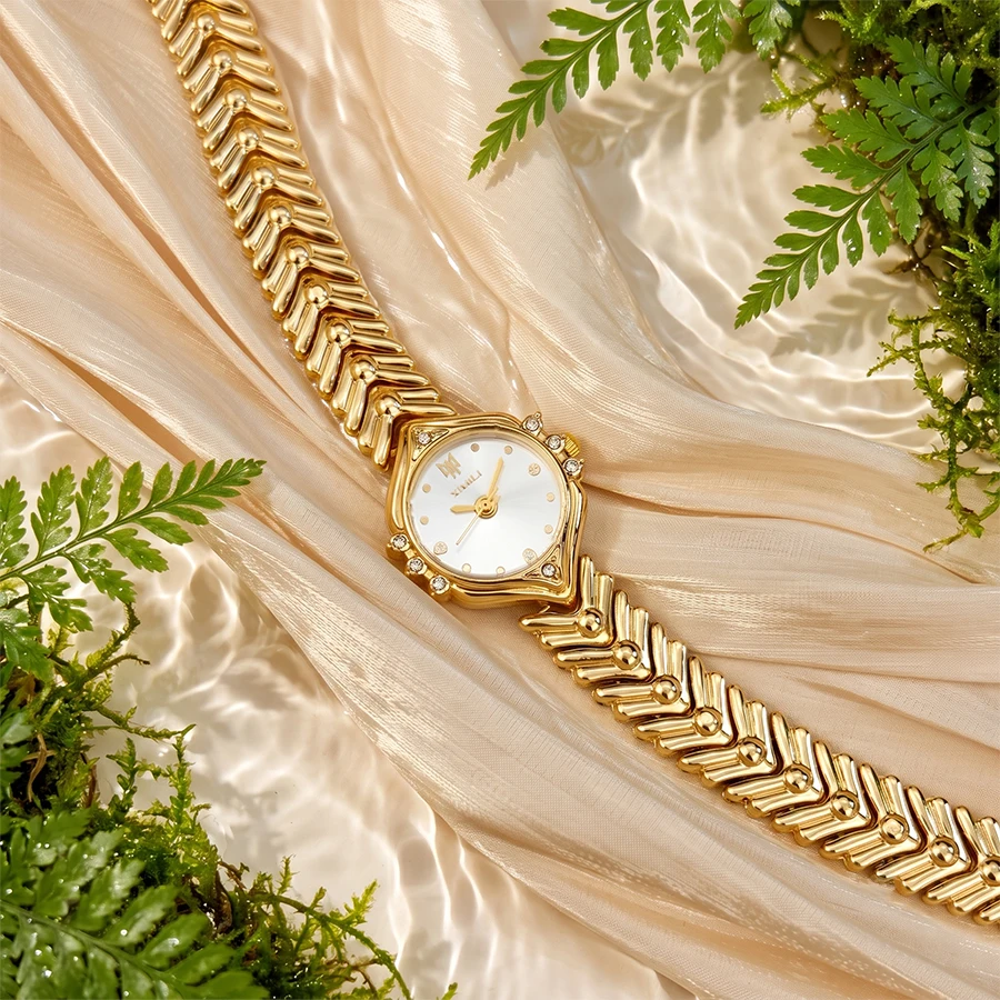 Vintage Gold Watch: Wheat Sheaf Design Band Exclusive Retro Niche Minimalist Women's Watch